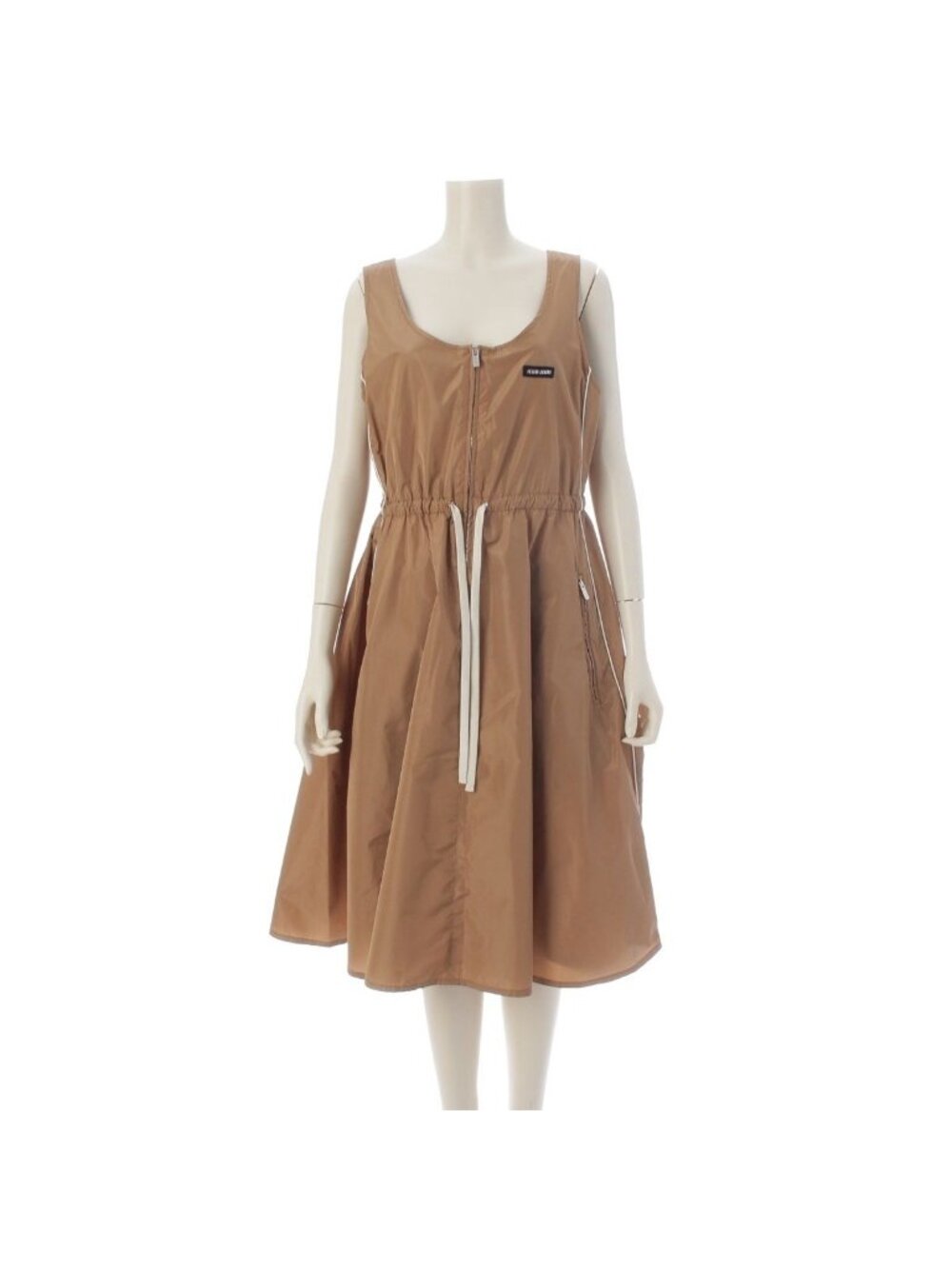 Miu Miu Technical Silk Sleeveless Dress Brown Beige 36